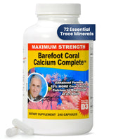 Barefoot Coral Calcium Complete frasco frontal mostrando etiqueta y beneficio minerales