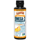 Barlean's frente del envase mostrando sabor mango-peach y beneficios principales