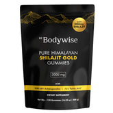 Be Bodywise empaque frontal del pouch que muestra gominolas shilajit y beneficios