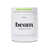 Envase BEAM creatina monohidratada 60 servicios mostrando diseño y tamaño