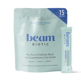 BEAM vista frontal del envase mostrando marca y 15 servicios, facilita decisión de compra