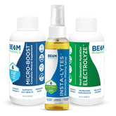 BEAM MINERALS frontal del pack de viaje mostrando envases compactos y portabilidad