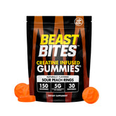 BEAST BITES envase frontal Sour Peach Rings, práctico y listo para llevar