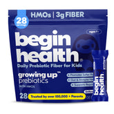 Begin Health empaque frontal mostrando sobres fáciles de usar y comodidad