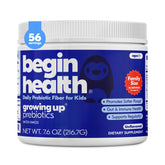 Begin Health bote frontal del producto, presentación de 56 porciones para niños