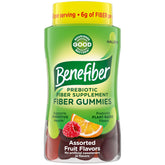 Benefiber frasco frontal mostrando 81 gomitas, conveniente para la ingesta diaria