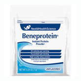 Beneprotein frente del empaque mostrando caja de 75 sobres, fácil almacenamiento