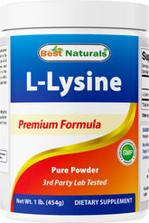 Best Naturals envase frontal de lysine powder mostrando diseño y tamaño