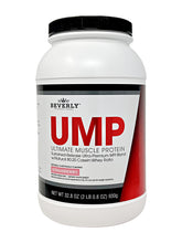 Beverly International UMP frontal del envase mostrando sabor fresa y beneficio de construcción muscular