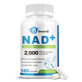 BEWORD frasco frontal de Liposomal NAD mostrando diseño y beneficio de alta concentración