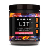 BEYOND RAW LIT V2 vista frontal, envase claro y diseño motivador