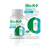 Bio-K Plus botella frontal mostrando la etiqueta y beneficios visibles