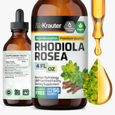 BIO KRAUTER frasco frontal de gotas Rhodiola beneficia calma instantánea