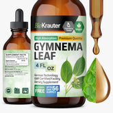 Frasco frontal BIO KRAUTER Gymnema Sylvestre mostrando etiqueta clara y beneficio vegano