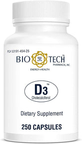 Bio-Tech Pharmacal envase frontal mostrando 250 cápsulas y dosis clara