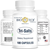 Bio-Tech Pharmacal envase frontale mostrando Tri-Salts y fácil identificación de minerales