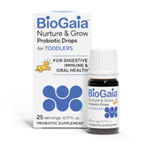 BioGaia frasco frontal mostrando el diseño y fácil identificación del producto