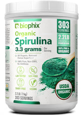 biophix frasco frontal de espirulina, visión clara del envase y marca