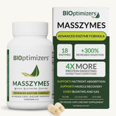 BIOptimizers MassZymes frente del envase, claridad de ingredientes y beneficios