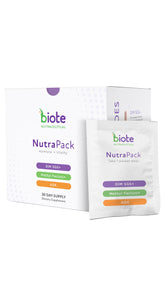 Biote NutraPack frente del empaque mostrando presentación de 30 días y conveniencia