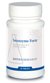 BIOTICS RESEARCH envase frontal mostrando Intenzyme Forte y conveniencia