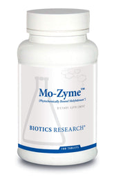BIOTICS RESEARCH frasco frontal mostrando Mo-Zyme y dosificación clara