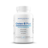 BIOTICS RESEARCH envase frontal de Osteo B Plus mostrando presentación 180 tabletas y beneficios