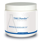 Biotics Research frasco frontal del TMG Powder mostrando presentación y ventaja limpieza