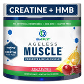 Envase BioTrust Ageless Muscle al frente, presentación y beneficio preserva músculo