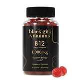 Black Girl Vitamins envase frontal mostrando 60 gomitas y beneficio energético