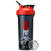 BlenderBottle DARK KNIGHT vista frontal con diseño rojo y negro, apariencia resistente