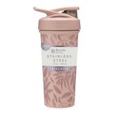 BlenderBottle frente con diseño floral marrón mostrando estilo y portabilidad