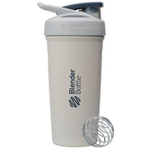 BlenderBottle vista frontal gris blanco mostrando forma y capacidad