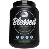 BLESSED empaque frontal Cookies & Cream mostrando beneficios veganos