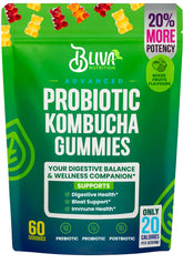 BLIVA gomitas frente del empaque muestra tamaño y aporte saludable