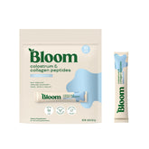 Bloom Nutrition empaque frontal mostrando sobres y beneficios visibles