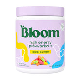 Bloom Nutrition envase frontal mostrando etiqueta y sabor Sour Gummy, claridad de ingredientes