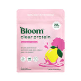 Bloom Nutrition frasco frontal mostrando la marca y sabor frambuesa-limón, destaca conveniencia
