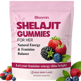 Bloomin Gummies envase frontal mostrando 60 gomitas y beneficio de energía diaria