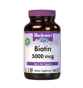 BlueBonnet envase frontal mostrando biotina 5000 mcg y beneficios claros