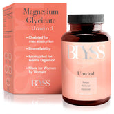 BLYSS Nutrition frontal del envase mostrando magnesio bisglicinato y beneficio relajación
