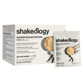 BODi empaque frontal de Shakeology vainilla mostrando diseño y practicidad