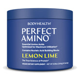 BodyHealth envase frontal de PerfectAmino mostrando sabor limón lima y beneficios