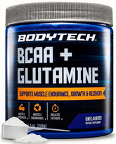 BodyTech envase frontal que muestra BCAA + Glutamine y beneficio de fácil uso