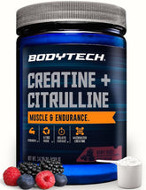 BodyTech envase frontal de Creatine + Citrulline Berry Burst mostrando el diseño y tamaño