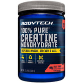 BodyTech frasco frontal que muestra el tamaño y sabor Fruit Punch, práctico para entrenamientos