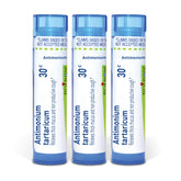 Boiron Antimonium Tartaricum frasco frontal mostrando etiqueta y beneficios
