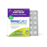 Boiron SleepCalm frente del empaque mostrando 100 tabletas y claridad de uso