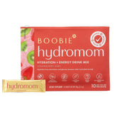 Boobie Hydromom empaquetado frontal muestra sabor y beneficios de hidratación