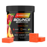 Bounce Pro frente del envase mostrando el sabor frambuesa durazno y conveniencia
